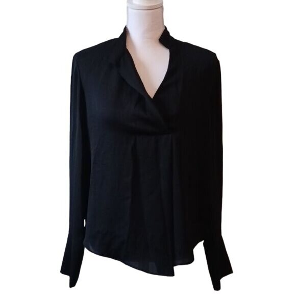 RACHEL Rachel Roy, Size‎ 6, Black Long-sleeve Blouse with Unique Uneven Neckline - Picture 1 of 12